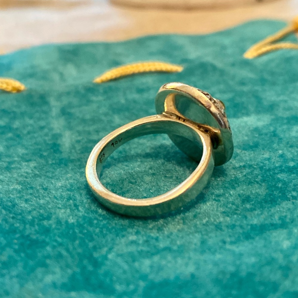 Dome Shield Sterling Silver Ring with Smooth Amber Bead - From Greece - Picture 8 of 10